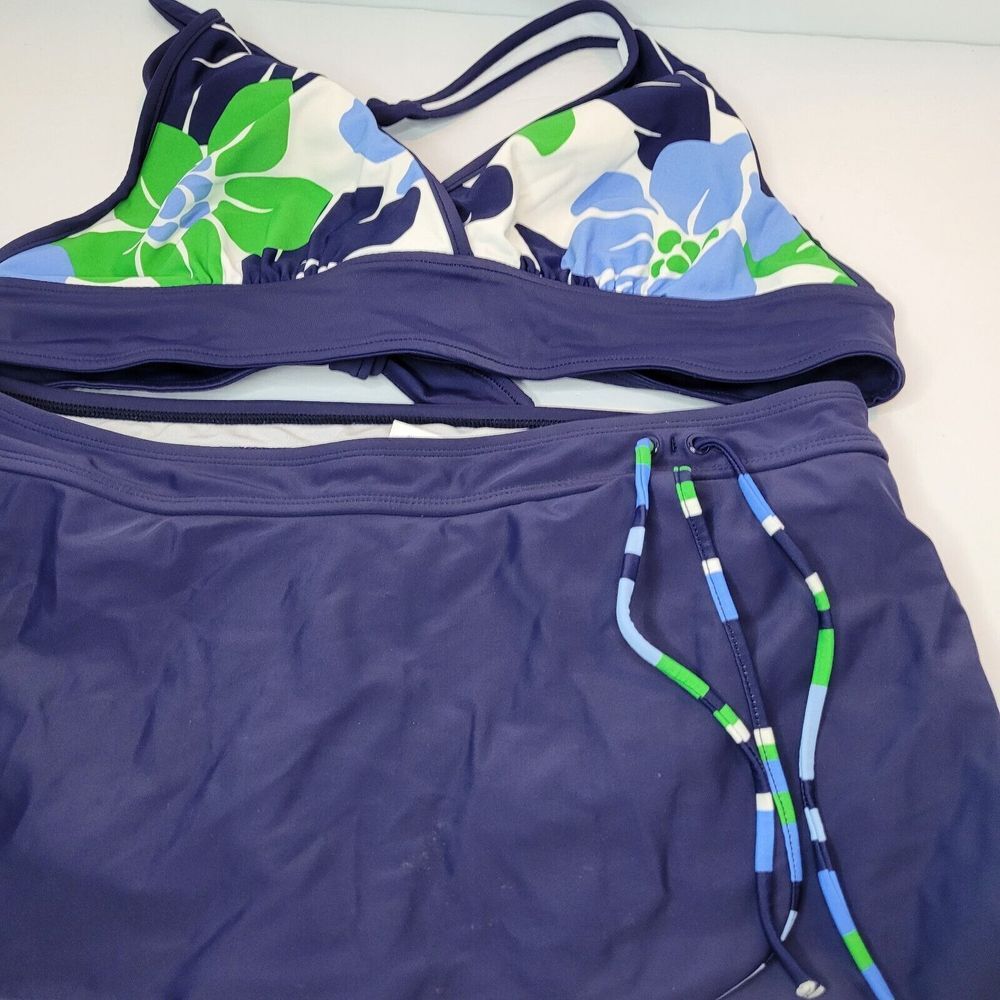 Simply Swim Swimsuit‎ Set Womens 12 Navy Floral Halter Top Swim Skirt Excellent